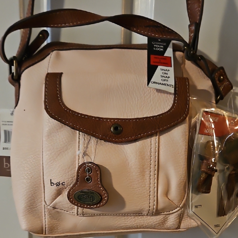 b.o.c. Pink and Brown Crossbody Bag With Changeable Ornaments All Leather